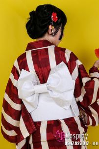 Yukata Fuji Shiro Đỏ Đô Phối Sọc Trắng