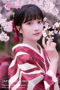 Yukata Kohaku Đỏ Sọc Trắng Vân Chìm Hoa Bách Hợp