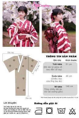 Yukata Kohaku Đỏ Sọc Trắng Vân Chìm Hoa Bách Hợp