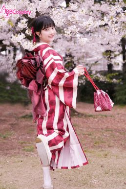 Yukata Kohaku Đỏ Sọc Trắng Vân Chìm Hoa Bách Hợp