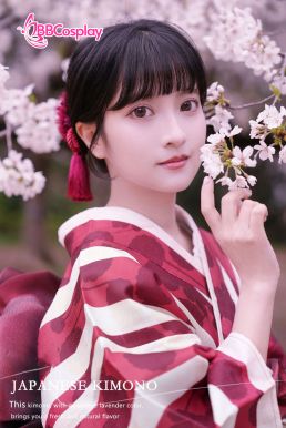 Yukata Kohaku Đỏ Sọc Trắng Vân Chìm Hoa Bách Hợp