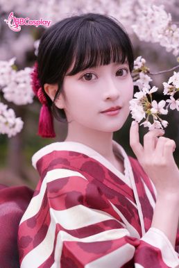 Yukata Kohaku Đỏ Sọc Trắng Vân Chìm Hoa Bách Hợp