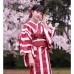 Yukata Kohaku Đỏ Sọc Trắng Vân Chìm Hoa Bách Hợp