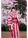Yukata Kohaku Đỏ Sọc Trắng Vân Chìm Hoa Bách Hợp