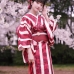 Yukata Kohaku Đỏ Sọc Trắng Vân Chìm Hoa Bách Hợp