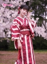 Yukata Kohaku Đỏ Sọc Trắng Vân Chìm Hoa Bách Hợp