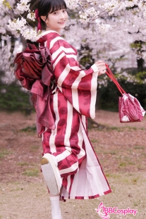 Yukata Kohaku Đỏ Sọc Trắng Vân Chìm Hoa Bách Hợp