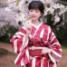 Yukata Kohaku Đỏ Sọc Trắng Vân Chìm Hoa Bách Hợp