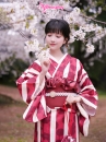 Yukata Kohaku Đỏ Sọc Trắng Vân Chìm Hoa Bách Hợp