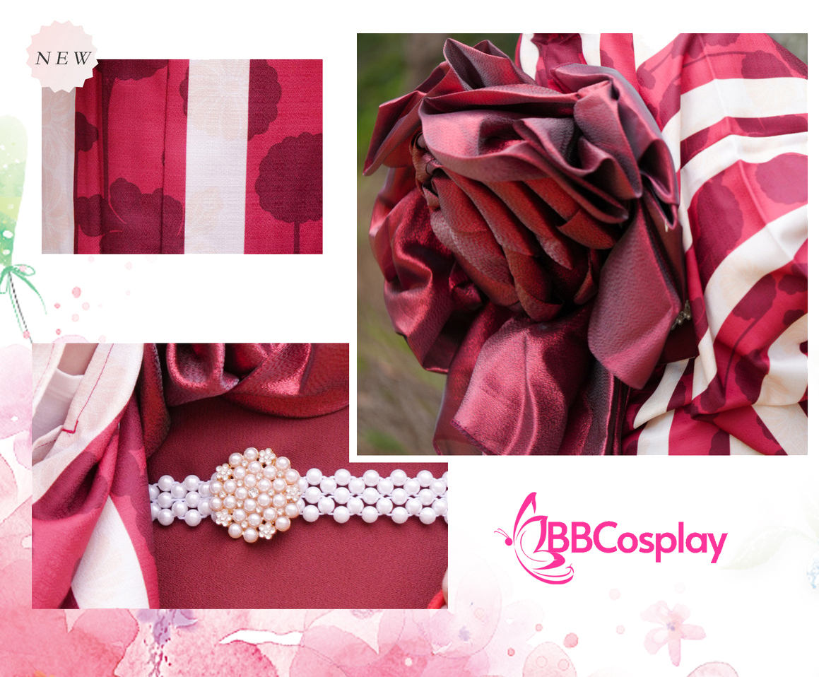 Yukata Kohaku Đỏ Sọc Trắng Vân Chìm Hoa Bách Hợp