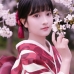 Yukata Kohaku Đỏ Sọc Trắng Vân Chìm Hoa Bách Hợp