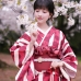 Yukata Kohaku Đỏ Sọc Trắng Vân Chìm Hoa Bách Hợp