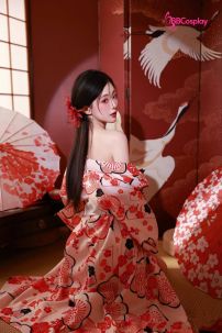 Áo Yukata Mẫu Đơn Tone Cam Hồng
