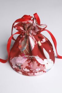 Túi Đi Kèm Kimono Yukata Đỏ Đô Thỏ Và Hoa