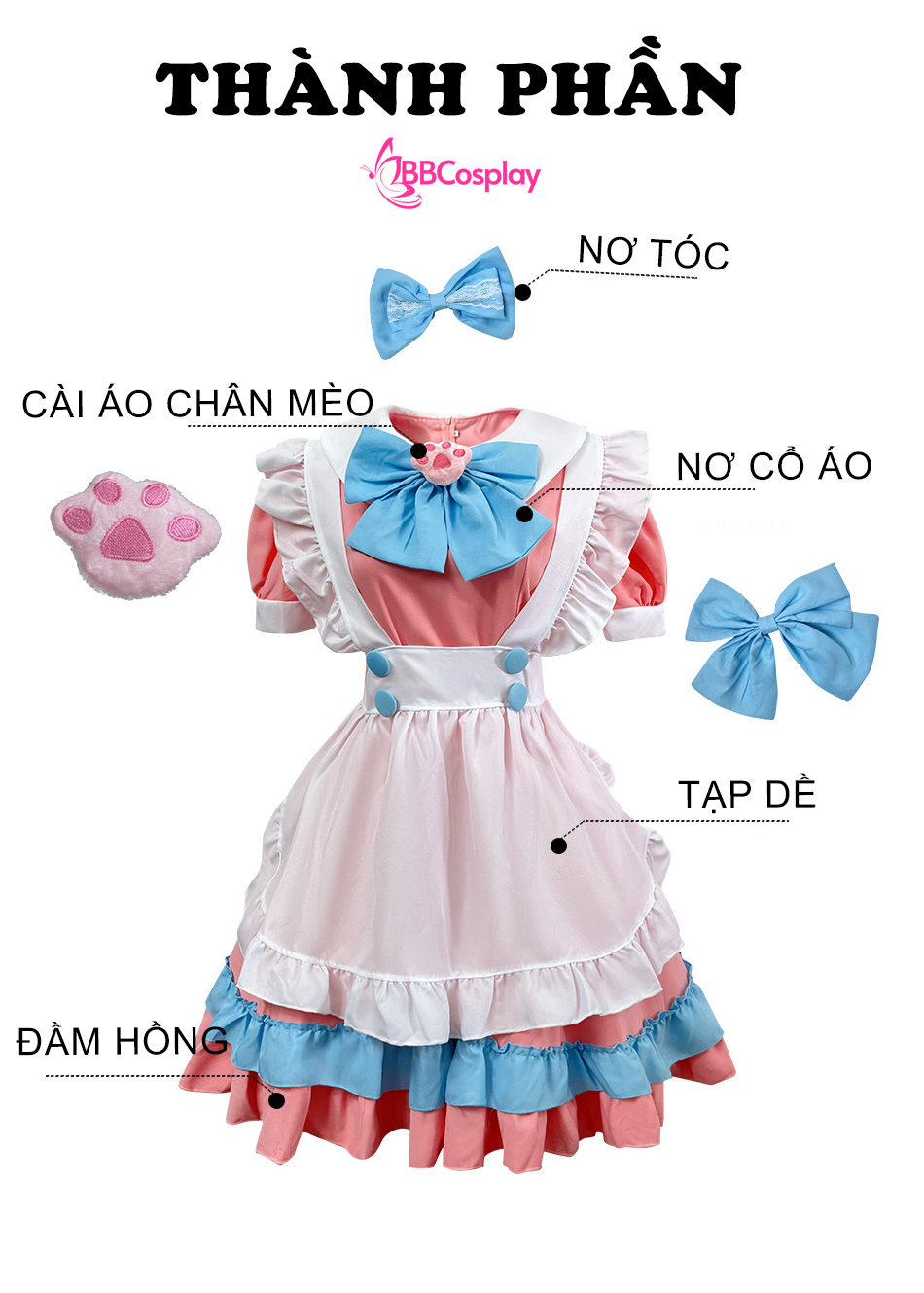 Đồ Maid Pastel Hồng Phối Xanh