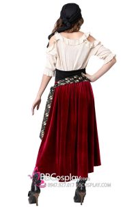 Trang Phục Nữ Cướp Biển Váy Dài Đỏ Nhung