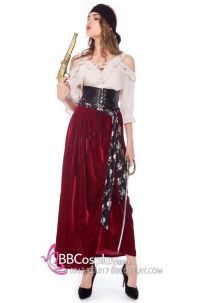 Trang Phục Nữ Cướp Biển Váy Dài Đỏ Nhung