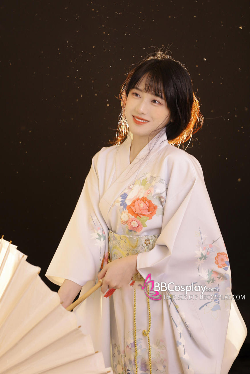 Áo Kimono Yukata Xanh Thiên Thanh Tặng Kèm Thắt Lưng