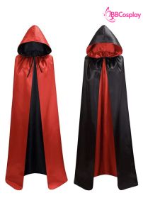 Áo Choàng 2 Lớp Vải Phi Bóng Có Nón - Đỏ Đen