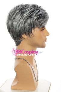 Tóc Giả Nam Thời Trang Xám Line Trắng