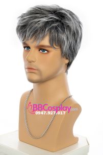Tóc Giả Nam Thời Trang Xám Line Trắng
