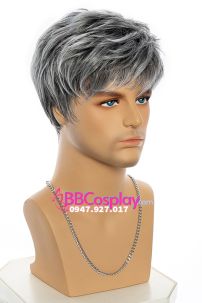 Tóc Giả Nam Thời Trang Xám Line Trắng
