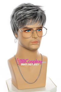 Tóc Giả Nam Thời Trang Xám Line Trắng