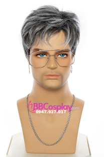 Tóc Giả Nam Thời Trang Xám Line Trắng