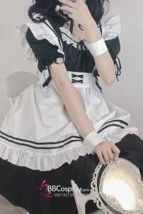 Trang Phục Nàng Hầu Maid Tay Phồng Kèm Tạp Dề Nơ Đáng Yêu - Màu Đen