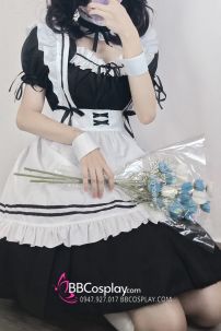 Trang Phục Nàng Hầu Maid Tay Phồng Kèm Tạp Dề Nơ Đáng Yêu - Màu Đen