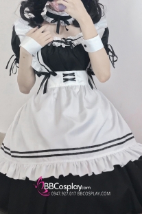 Đồ Nàng Hầu Maid Tay Phồng Kèm Tạp Dề Nơ Đáng Yêu - Màu Đen