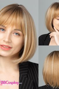 Tóc Giả Ngắn Vàng Mix Trắng