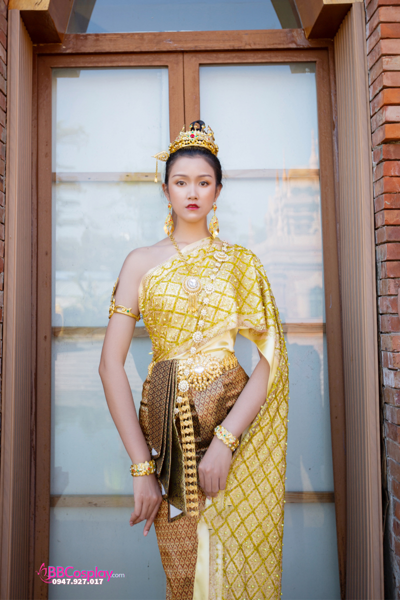 Đồ Thái Lan Áo Vàng Kim Sa- Váy Nâu