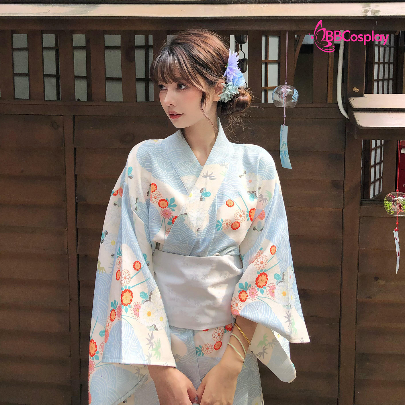 Yukata Xanh Sóng Biển Ngàn Hoa