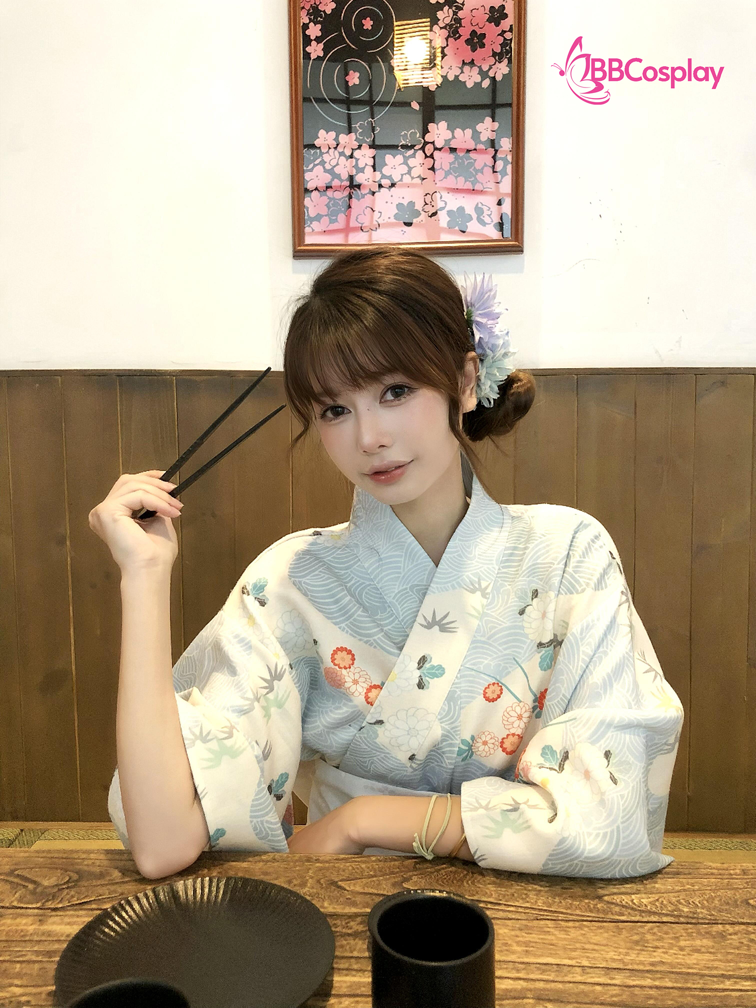 Yukata Xanh Sóng Biển Ngàn Hoa