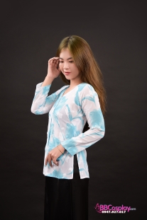 Áo Bà Ba Trắng Loan Màu Xanh