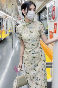 Sườn Xám Thiên Lục Dáng Dài Xẻ Tà