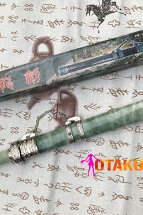 Kiếm Hán Phong Thủy Hoạ Tiết Mã Não Xanh Trắng Đai Kim Loại Sáng - Đồng 42Cm