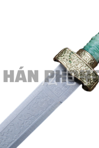 Kiếm Hán Phong Thủy Hoạ Tiết Mã Não Kim Loại Xanh 29Cm
