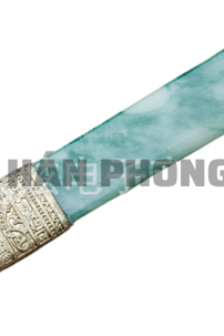 Kiếm Hán Phong Thủy Hoạ Tiết Mã Não Kim Loại Xanh 29Cm