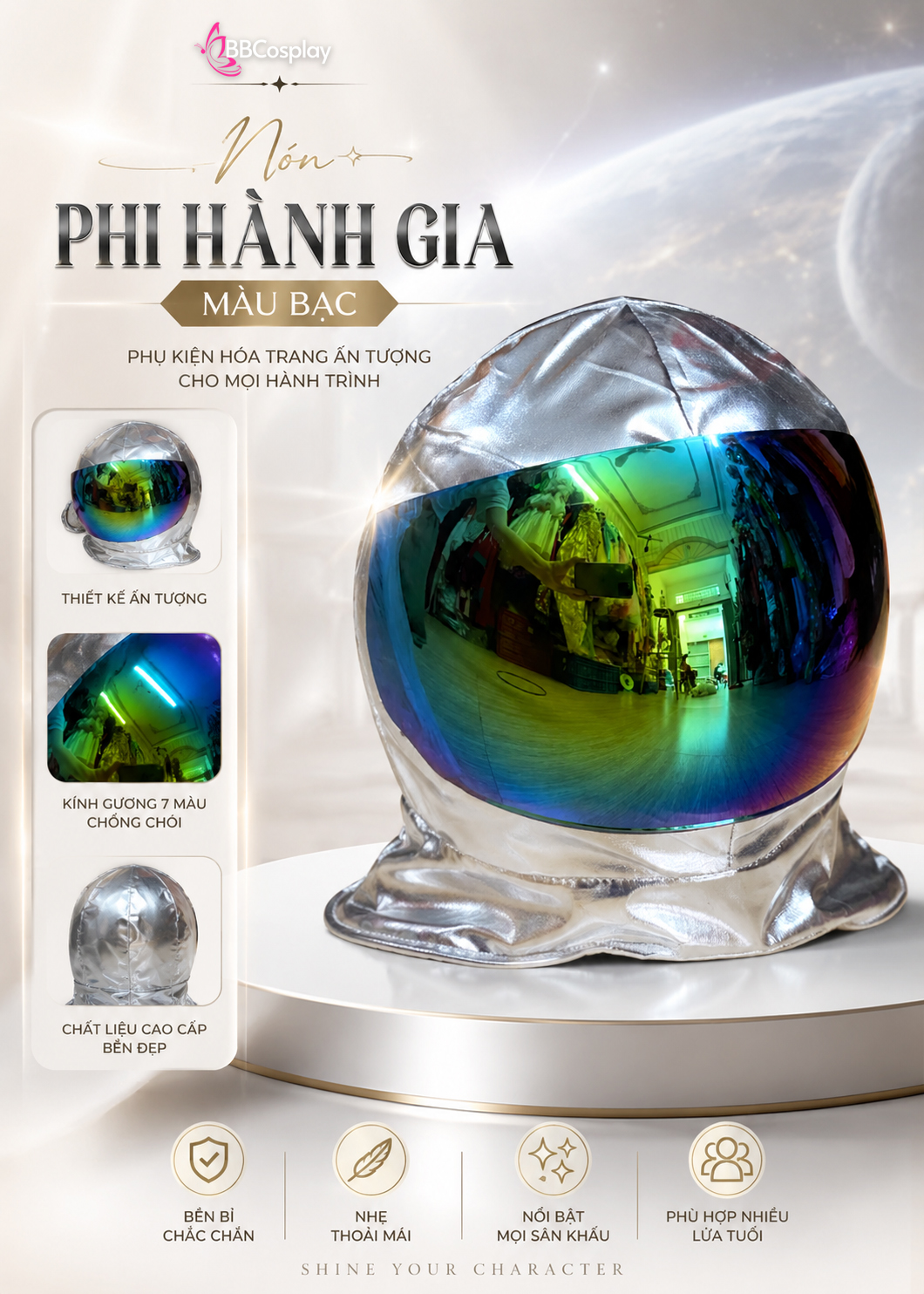 Nón Phi Hành Gia Bạc