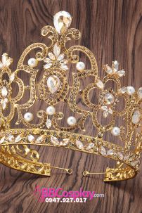 Vương Miện Vàng Đính Kim Cương Thời Trang Loại Cao 16Cm