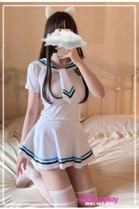 Trang Phục Nữ Sinh Thủy Thủ Trắng Viền Xanh Đen