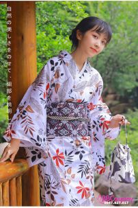 Yukata Trắng Hoạ Tiết Lá Mùa Thu