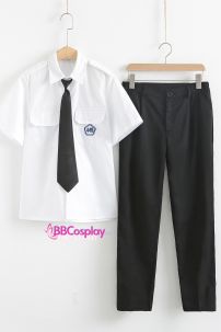 Đồng Phục Áo Trắng Logo Hoa Mai Tay Ngắn Có Túi