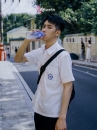 Đồng Phục Áo Trắng Logo Hoa Mai Tay Ngắn Có Túi