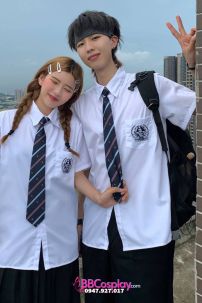 Đồng Phục Nam Sinh Áo Trắng Logo Xanh Dương