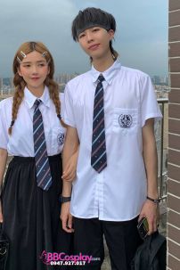 Đồng Phục Nam Sinh Áo Trắng Logo Xanh Dương