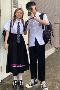 Đồng Phục Nam Sinh Áo Trắng Logo Xanh Dương