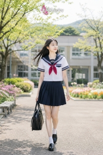 Đồ Seifuku Nữ Sinh Nhật Áo Trắng 3 Sọc - Váy Xanh Đen
